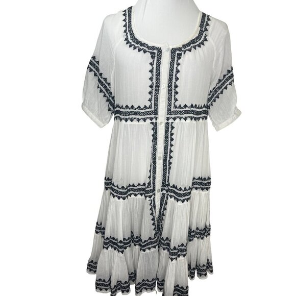 Sundance Sea La Vie Dress Embroidered Button Down Ladies Size PSmall White Black - Picture 3 of 12